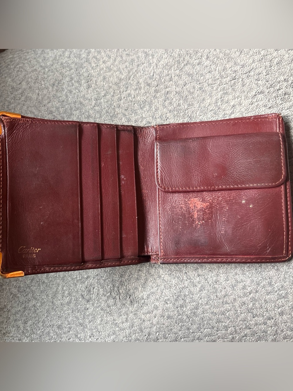 Cartier Burgundy Bifold w/ Coin Pouch Bill Compartment Card Holder Authentic - Picture 3 of 11